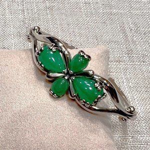 Carolyn Pollack Green Jade 4-Stone Sterling Silver Cuff Bracelet
